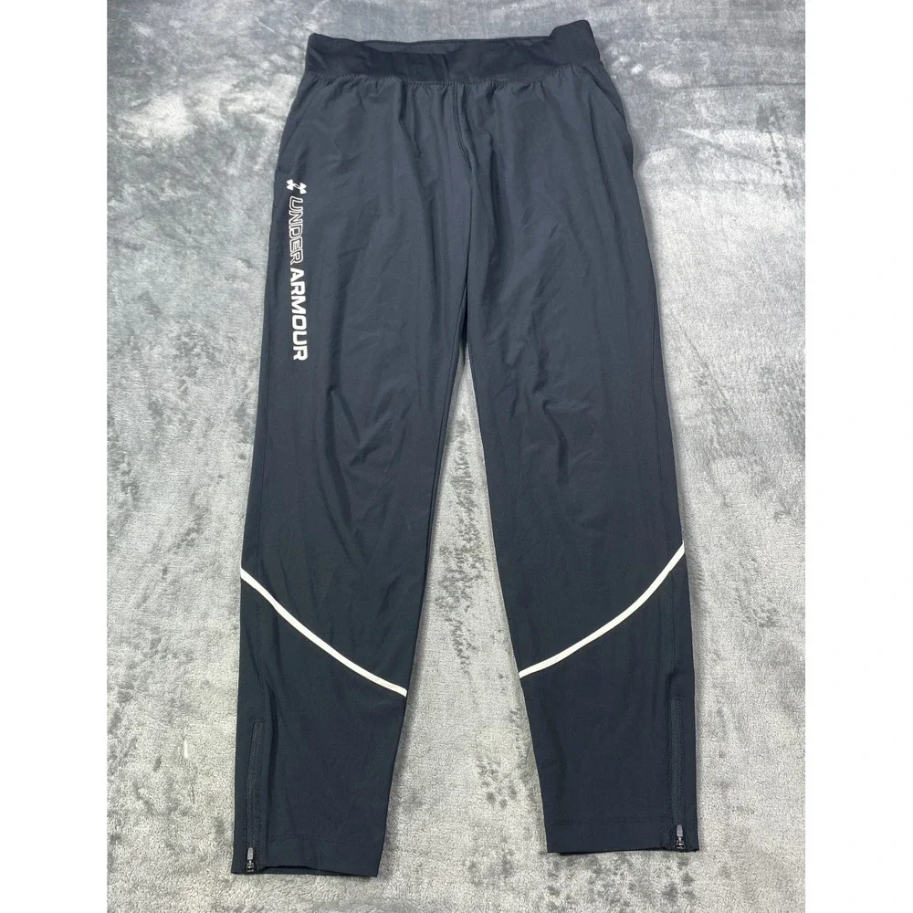 Under Armour UA Storm Pants Black Youth Medium Fitted Heatgear Track Ankle Zip